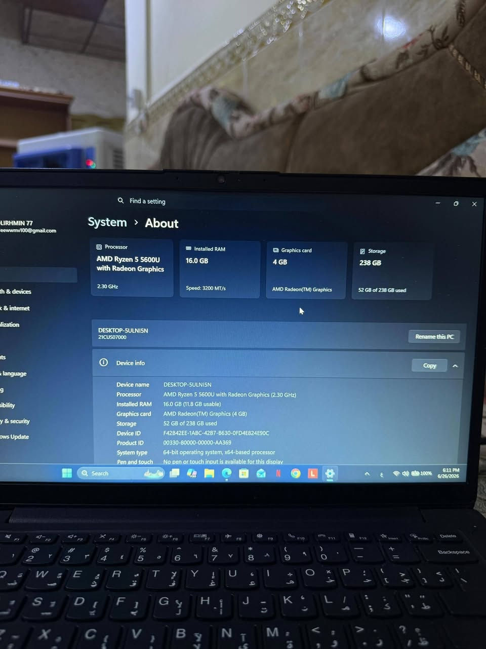 سعر اللابتوب  475.000 ألف دينار عراقي

💻 اسم اللابتوب: lenovo k14 gen 1

🔹 المعالج:  RYZEN 5  5600U

🔹 الرام:16+ويندوز 11 برو

🔹 الهارد:256

🔹 بطارية ليثيوم تايبسي تدوم استخدام عادي 5 ساعات

🔹كارت شاشة داخلي: AMD VEGA 8 4GB + 8GB

🔹الشاشة: FHD 14.1

🔹 العاب الي مشغلهن علية 
call of duty ب كل اجزائها على اعدادات متوسطة او ادنى 

Assassin's Creed Mirage

Cyberpunk 2077

Grand Theft Auto V

Ghost of Tsushima
و الخ....
📞 رقم الهاتف: ***********

عنوان صلاح الدين تكريت
