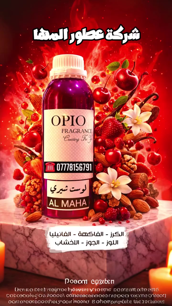 🔥 شركة عطور المها 🔥

لوست شيري - Lost cherry

إفتتاحية العطر اللوز المر, كرز أسود و شراب الكرز الكحولي; قلب العطر الكرز الحامض, البرقوق, الورد التركي و ياسمين سامباك; قاعدة العطر تتكون من الفانيليا, حبوب التونكا, القرفة, بلسم بيرو, خشب الصندل, البنزوين - الجاوي, القرنفل, خشب الأرز, الباتشولي و نجيل الهند.

شركة عطور المها 
للاستعلام والتوصيل
☎️***********
Whatsapp : wa.me/9647778156791
TikTok : https://www.tiktok.com/@almahaperfume8?_t=ZS-8y1w4CjaRd4&_r=1
Instgram : https://www.instagram.com/almaha_co_4?igsh=eWRpdDhvcDVkY3kx&utm_source=qr
Youtube : https://youtube.com/@almaha.perfume?si=bNhrOv6sgOpD6M0a
