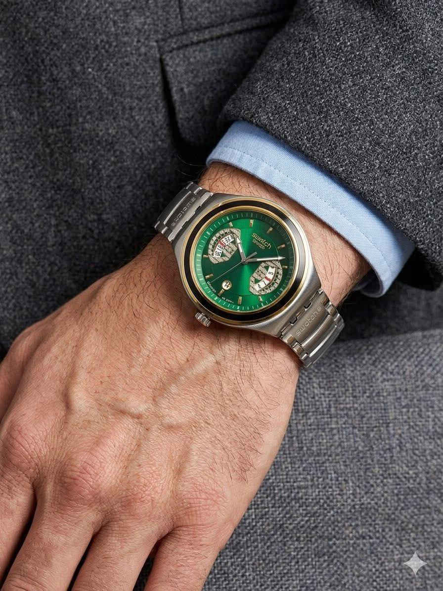 ساعة Swatch Irony أصلية، تتميز بتصميم فريد يجمع بين اللونين الفضي والأخضر بلمسة سويسرية فاخرة.
• المنشأ: صناعة سويسرية أصلية (Swiss Made).
• المينا: لون أخضر زمردي مميز مع خانة تاريخ عند الرقم 6.
• الإطار: ستيل أصلي مقاوم للصدأ 
• السوار: ستيل أصلي محفور عليه شعار Swatch.


**إذا كنت صاحب هذا الإعلان وتريد حذفه لأي سبب، رجاءا أرسل رسالة إلى الدعم الفني**
