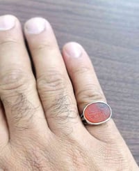 خاتم عقيق يماني قديم مع   حجر لازورد كرستال حر حجم كبير  يتوفر توصيل ل...