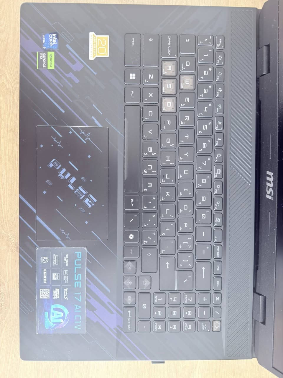 للبيع لابتوب ألعاب قوي – MSI Pulse 17 AI C1V (إصدار الذكرى الـ20)
لابتوب ألعاب قوي جداً بحالة ممتازة، استخدام قليل.
الجهاز نسخة خاصة من إصدار الذكرى العشرين للابتوبات MSI (20th Anniversary Edition).

المواصفات:

* الموديل: MSI Pulse 17 AI C1V
* المعالج: Intel Core Ultra 9 185H
* كرت الشاشة: NVIDIA GeForce RTX 4070 ‏8GB
* الرام: 32GB DDR5
* التخزين: 1TB NVMe SSD
* الشاشة: 17 بوصة
* دقة الشاشة: QHD+ (2560×1600)
* تردد الشاشة: 144Hz
* نظام التشغيل: Windows 11
* لوحة المفاتيح: عربي / إنكليزي

حالة الجهاز:

* استخدام قليل جداً
* نظيف جداً ولا توجد مشاكل
* الأداء ممتاز للألعاب والبرامج الثقيلة

الملحقات:

* الكرتون الأصلي
* شنطة MSI الأصلية الخاصة بالجهاز
* ماوس

مميزات الجهاز:

* إصدار خاص بمناسبة 20 سنة من لابتوبات MSI
* مناسب للألعاب الثقيلة والتصميم والمونتاج والبرمجة

السعر 3مليون دينار عراقي

للتواصل على الرقم الخاص ***********
