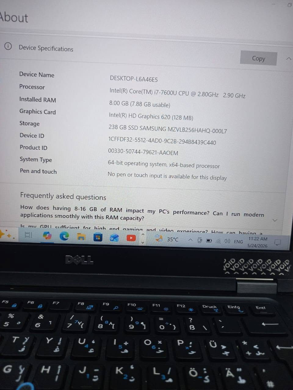 لابتوب دل dell 7480
المعالج كور اي 7 الجيل 7
الهارد    256    ssd 
الرام 8.     ddr4 
حجم الشاشة  14 
الشاحنة اصلية 
يحتوي على منفذ تايب سي للشحن او نقل البيانات
نظام التشغيل ويندوز 10 عربي انكليزي 
الملحقات شاحنة وجنطة 
السعر  230
***********
***********
يوجد توصيل

متوفر 
تتوفر مجموعة لابتوبات بأسعار مناسبة ومواصفات مختلفة
