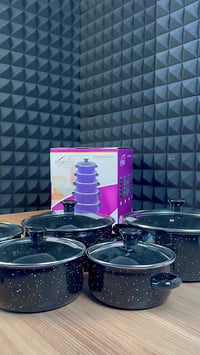 طقم قدور ٥ قطع • غطاء زجاجي • مينا مقاوم للحرارة