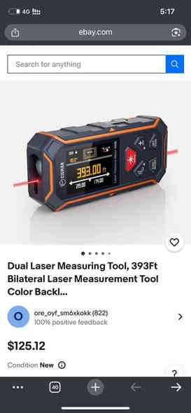 ليزر فيته 120 متر 
يقيس المسافه اتجاهين بنفس الوقت و يقيس الزوايه ضد الماء و الكسر 
السعر 60 الف
***********
