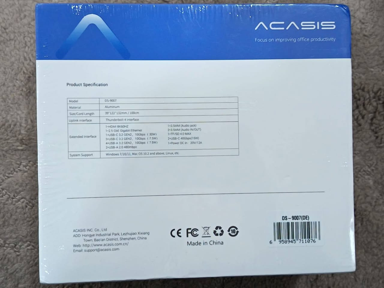 (Docking Station) من شركة Acasis طراز DS-9007.
مواصفاتها:
الاتصال: توفر 21 منفذًا مختلفًا، بما في ذلك منافذ Thunderbolt 4 بسرعة نقل بيانات تصل إلى 40 جيجابت في الثانية.الشاشات: تدعم شاشة واحدة بدقة 8K@60Hz أو شاشتين بدقة 4K@60Hz.الطاقة: توفر شحنًا سريعًا للكمبيوتر المحمول بقدرة تصل إلى 90 واط.الشبكة: تحتوي على منفذ إيثرنت بسرعة 2.5 جيجابت.

التواصل عالخاص او واتساب ***********. يوجد توصيل لكل المحافظات.
