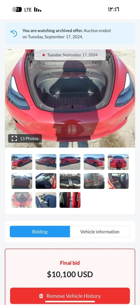 سلام عليكم للبيع تسلا مودل ٣ دبل ماطور موديل ٢٠٢٣ 
صبغ صندوك خلفي فقط بدون دواخل بدون ايرباك صور حاذت موجود 
رقم كركوك باسمي 
فول مواصفات  ماشيه ٥٠ الف كلشي ب شرط 
سعر ١٥٥ وبيها مجال 
رقمي *********** كركوك, العراق
