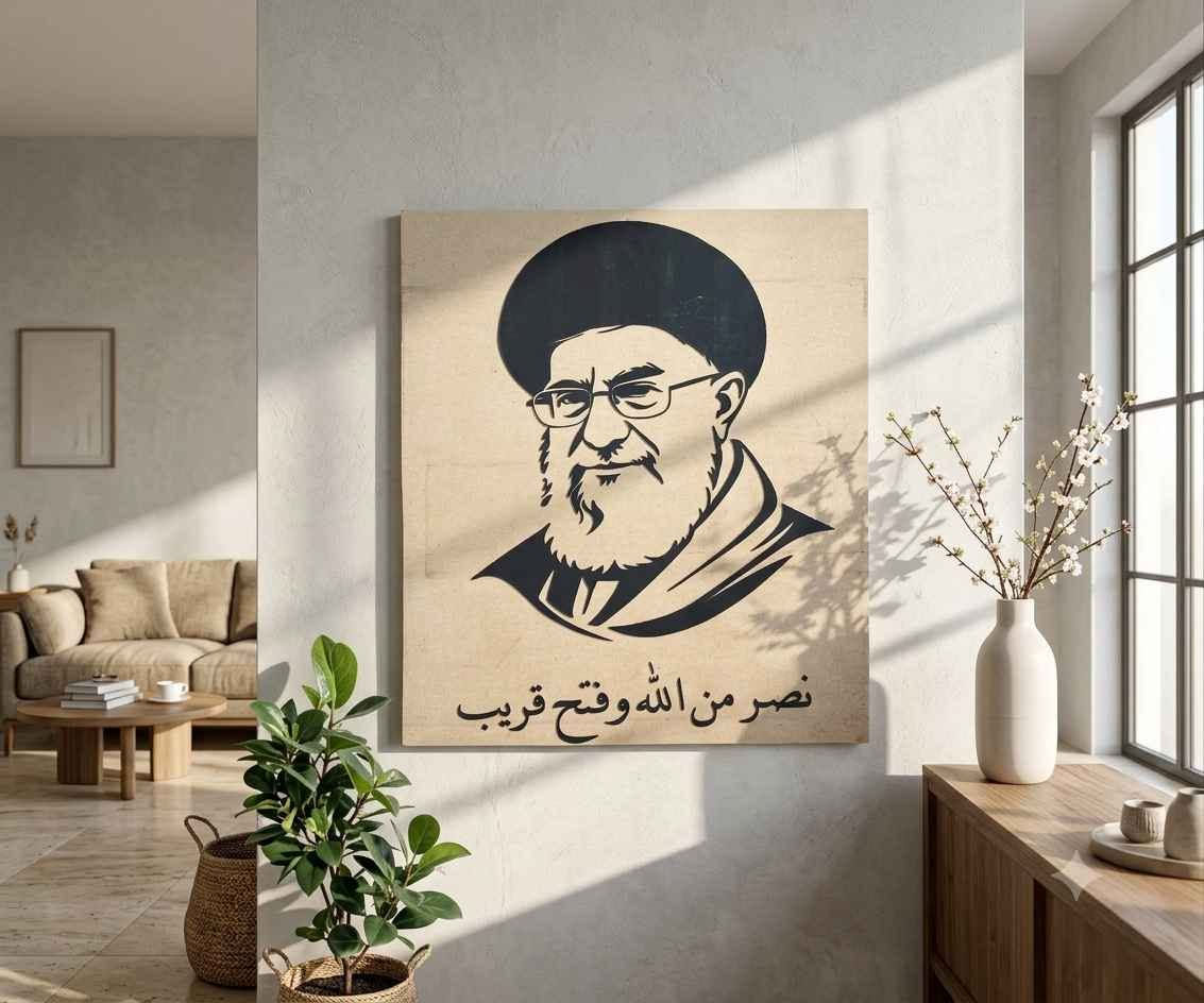 لوحة "السيد خامنئي" الفنية –( نصرٌ من الله وفتحٌ قريب)

ديكور جداري إسلامي فاخر للمكاتب الرسمية، المقرات، الهيئات، والمجالس الثقافية.

لمسة فنية ذات طابع ديني وروحاني مميز لتزيين واجهات الاستقبال والصالات.

هدية تذكارية وعقائدية راقية جداً في المناسبات والمحافل الرسمية.

المميزات:

قص ليزر رقمي عالي الدقة: تتميز اللوحة بتفاصيل دقيقة للغاية وبورتريه منبثق تم قصه بأحدث تكنولوجيا الليزر لضمان حواف ناعمة ونظيفة تماماً كما في.

تصميم مجزأ مرن (منظومة قطعتين): يأتي الطقم مكوناً من قطعتين منفصلتين (لوحة البورتريه الرئيسية + شريط الخط العربي السفلي)، مما يمنحك حرية كاملة في تحديد المسافة الجمالية الفاصلة بينهما أثناء اللصق.

خط عربي بارز وأنيق: العبارة السفلية "نصر من الله وفتح قريب" مقطوعة بشكل بارز بخط عربي أصيل ومتقن لإعطاء هيبة وفخامة بصرية فريدة للوحة.

تثبيت ذاتي سهل وبدون مسامير: اللوحة مجهزة من الخلف بأشرطة لاصقة قوية جداً مزدوجة الوجه (Double-Sided Tape)، تتيح لك تثبيتها مباشرة على الجدران الملساء والأسطح الصلبة بكل سهولة ودون الحاجة لتخريب الحائط بالمسامير.

الملاحظات:

تجهيز وتنظيف الجدار: قبل البدء بلصق اللوحة، يرجى مسح وتنظيف السطح الجداري جيداً من الأتربة، الرطوبة، أو بقايا الأصباغ لضمان تلاحم الشريط اللاصق الخلفي بكفاءة 100%.

طريقة اللصق المتوازي: اللوحة تأتي مع قوالب خطوط ليزرية للمحاذاة يُنصح باستخدام الكبان لضمان استقامة لوحة البورتريه تماماً بشكل أفقي قبل إزالة الحماية عن الشريط اللاصق ثم اضغط بثبات على الجوانب لمدة 30 ثانية.

ميزة التباعد الجمالي: نظراً لأن شريط الكتابة منفصل تماماً (بارتفاع 15 سم) عن لوحة البورتريه (بارتفاع 60 سم)، يمكنك ترك فراغ جداري بسيط ومدروس بمقدار 2 إلى 5 سم بين القطعتين لإعطاء مظهر ديكوري عصري وأكثر اتساعاً للوحة.

القياسات:

القياس الإجمالي قبل اللصق (اللوحة + الكتابة معاً): طول 58 سم × سمك 1 سم × ارتفاع 75 سم.

قياس لوحة البورتريه فقط: طول 58 سم × سمك 1 سم × ارتفاع 60 سم.

قياس شريط الكتابة والخط فقط: طول 58 سم × سمك 1 سم × ارتفاع 15 سم.

أبعاد كرتون التغليف الآمن ضد الكسر: 60 × 80 × 5 سم.
سارعوا بالحجز كمية محدودة للحجز مراسلتنا خاص او واتساب *********** توصيل كل المحافظات بغداد, العراق
