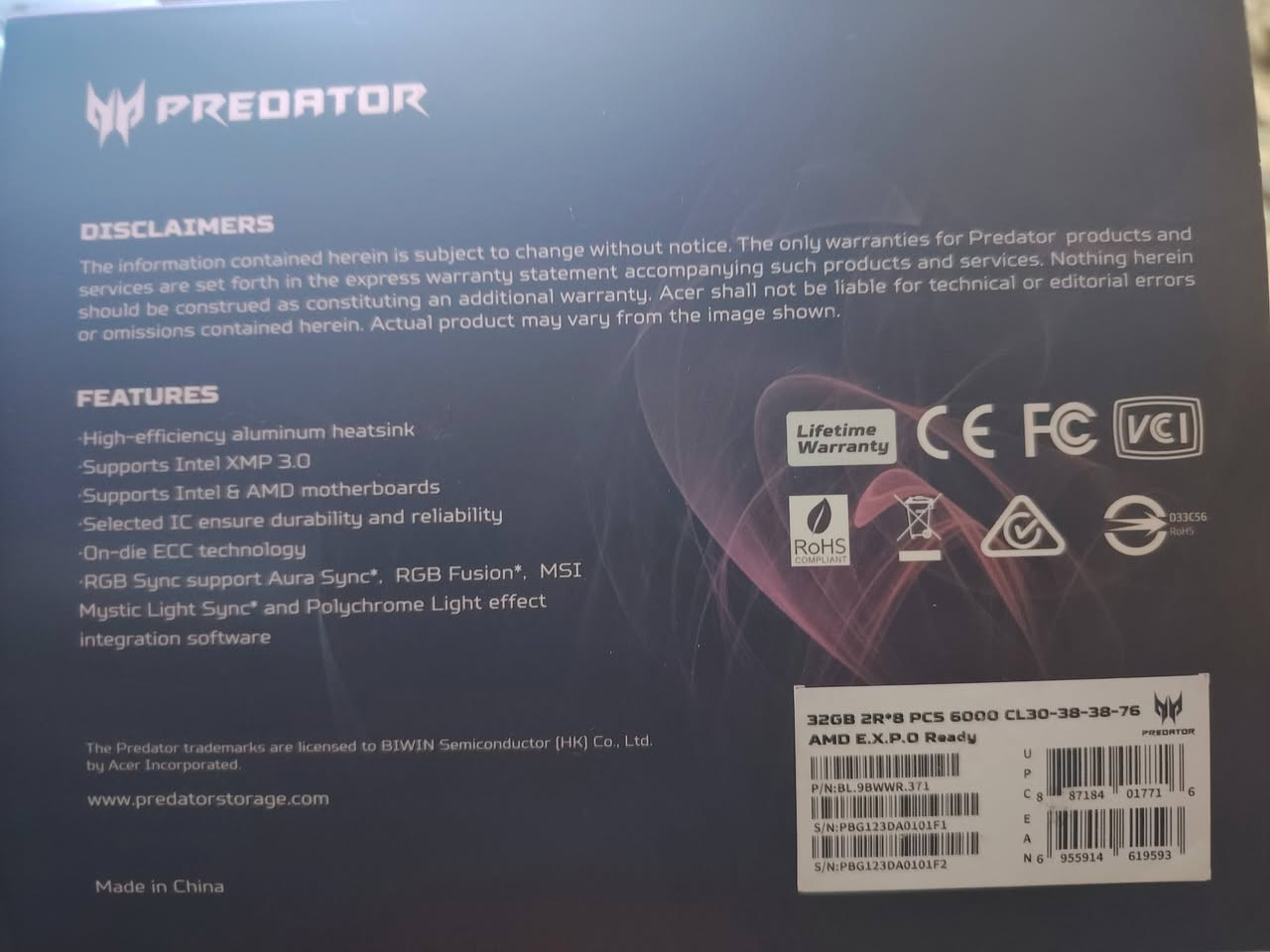 ram ddr5 rgb 6000hmz predator 32gb cl30
السعر 430
عنواني بغداد مدينة الصدر متوفر توصيل
***********
