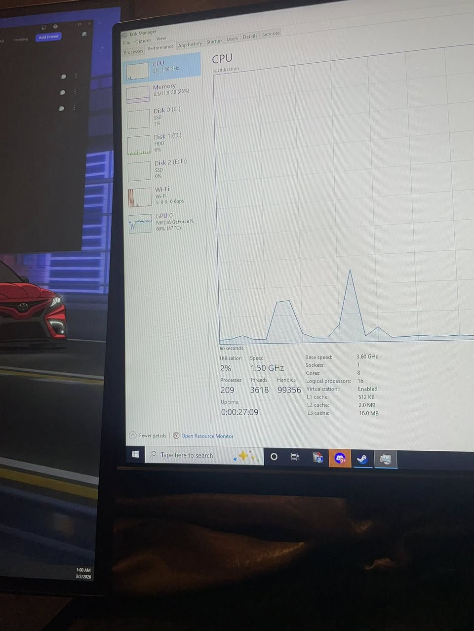 السلام عليكم شباب، للبيع تجميعة كاملة "مع الأثاث والملحقات، نظيفة جداً . التجميعة متعوب عليها 
🖥 مواصفات الكيس 
• المعالج: Intel Core i9-9900 
• كرت الشاشة: NVIDIA RTX 3070 Gigabyte 
• الرام: 32GB G.Skill RGB 3600MHz 
• المذربورد: Z390 UD 
• التخزين:  (1TB M.2 + 256GB SSD) بالإضافة لـ 1TB HDD للملفات.
• التبريد: تبريد مائي مغلق 240mm (الحرارة دائماً مستقرة).
• الباور سبلاي: 800W 
📺 الشاشات والملحقات:
1. الشاشة الرئيسية: MSI بتردد 200Hz 
2. الشاشة الثانية: HP Flat 24 inch 
3. الصوت: سماعة Astro A10 + مايك احترافي من شركة Boya (سعره الأصلي 140$).
4. الإضافات: UPS + كامرتين للستريمريج
🪑 الأثاث:
• ميز تفصال:  (مترتين) يتحمل كل الأغراض ومرتب جداً.
• كرسي بوكته اخذته ب 250
💰 السعر 2,150,000
📍 المكان: بغداد /حي العدل
 فحص واستلام مباشر.
ملاحظة: الأغراض كلها نظيفة والبيع للست أب كامل (ما أبيع قطع منفصلة).
***********
