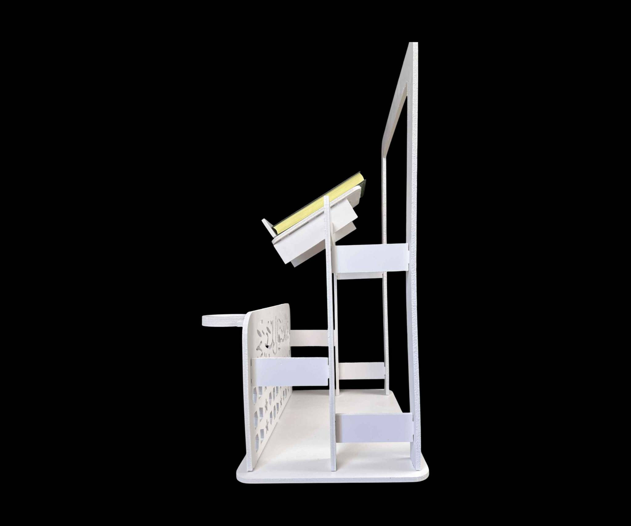 ركن صلاة خشبي منزلي مع حامل مصحف ورف جانبي

الاستخدامات

مخصص لأداء الصلاة في المنزل بطريقة منظمة ومريحة.

يوفر مكان ثابت للمصحف أثناء القراءة أو المراجعة.

مناسب للأطفال والكبار لتعليمهم وتنظيم ركن خاص للصلاة.

يُستخدم كركن عبادة يومي داخل غرفة النوم أو المعيشة.

يساعد في ترتيب سجادة الصلاة والمصحف والإكسسوارات الدينية بمكان واحد.

المميزات

تصميم أنيق بلون أبيض يتناسب مع جميع ديكورات المنزل.

حامل مصحف مائل مريح للقراءة بثبات.

رف جانبي لحمل كوب ماء أو مسبحة أو عطراو التربة.

قاعدة عريضة وثابتة لضمان الاستقرار أثناء الاستخدام.

هيكل خشبي متين بسمك مناسب لتحمل الاستخدام اليومي.

زخارف إسلامية مفرغة تضيف لمسة جمالية راقية.

أبعاد المنتج:

- الطول: 50 سم
- العرض: 32 سم
- الارتفاع: 70 سم

قياس الكارتون:

- الطول: 75 سم
- العرض: 55 سم
- الارتفاع: 5 سم

محتويات الصندوق

هيكل ركن الصلاة (قطع مفككة).

حامل المصحف.

الرف الجانبي.

قاعدة التثبيت.

الملاحظات

يُسلّم مفكك ويحتاج تركيب بسيط.

يُفضل استخدامه على سطح مستوٍ لضمان الثبات.

اللون أبيض (قد يختلف بدرجة بسيطة حسب الإضاءة).

المصحف وسجادة الصلاة غير مشمولين. بغداد, العراق


**إذا كنت صاحب هذا الإعلان وتريد حذفه لأي سبب، رجاءا أرسل رسالة إلى الدعم الفني**