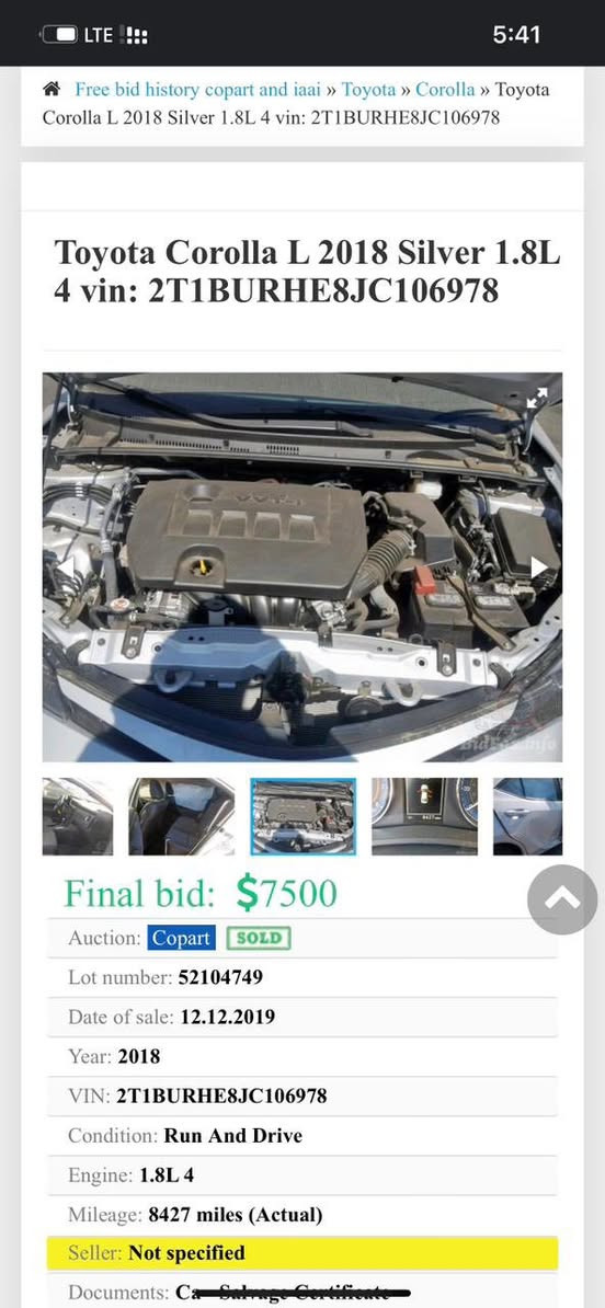 السلام عليكم
كورلة للبيع موديل 2018
ماشية 200 الف 
موصفات se 
صور الحادث بالمنشور
وبيها رصعات بالدوسة 
حادث السيارة بابين مثل ما بالصور
السعر  146 وبيها مجال
العنوان بغداد
رقم الهاتف  ***********
