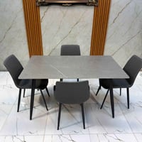 ميز مرمر بورسلين • ارجل حديد • كشنات جلد