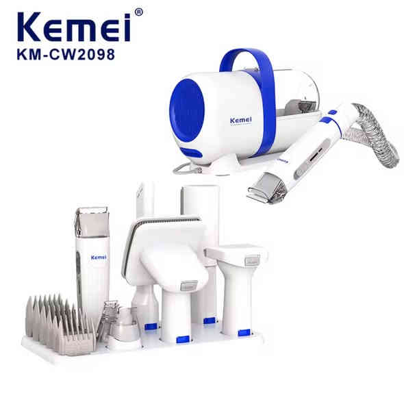 المنتج الموضح في الصورة هو مجموعة العناية بالحيوانات الأليفة Kemei KM-CW2098. 
الميزات: هي مجموعة عناية متكاملة 15 في 1 للكلاب والقطط، تجمع بين ماكينة حلاقة وفرش وأمشاط وأداة شفط بالمكنسة الكهربائية لإزالة الشعر. 
المواصفات: تعمل بمحرك قوي بقدرة 300 واط وشفط قوي لجمع الفراء، وتتميز بتصميم منخفض الضوضاء (75 ديسيبل). 
الملحقات: تتضمن وعاء غبار بسعة 1.5 لتر، وخرطوم بطول 1.5 متر، وماكينة حلاقة لاسلكية يمكن استخدامها بشكل منفصل. 
الشحن: قابلة لإعادة الشحن عبر USB، وتستغرق حوالي 3 ساعات للشحن الكامل، مع وقت تفريغ يبلغ 150 دقيقة. 
التوفر: متاحة للشراء من خلال بائعين مختلفين عبر الإنترنت مثل AliExpress و Alibaba ومتاجر التجزئة الأخرى. 

75الف 

***********واتساب فقط
