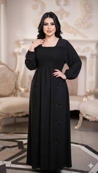 فستان فيونكات • سواد فحم • فري سايز ٥٠-٧٥كج