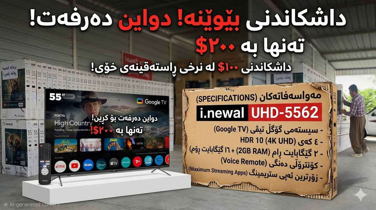 🔥 هەڕاجی گەورە و بێ وێنە! 🔥
​تەلەفزیۆنی زیرەکی Newal بە کوالێتی 4K، ئێستا بە داشکاندنێکی خەیاڵی بەردەستە.
ئێستا دەتوانیت ئەم شاشە نایابە بە ١٠٠ دۆلار کەمتر لە نرخی شەریکە ببەیتەوە!
​
✅ نرخی تەنها 200$!
​پەلە بکە، ئەم هەلە لەدەست خۆت مەدە، ژمارەی بەردەست سنووردارە. 🏃‍♂️ بۆ کڕین یان زانیاری زیاتر نامە بنێرە.***********ت

​🔥 تخفيض خيالي وتنزيلات ما صايرة! 🔥
​شاشة Newal الذكية بدقة 4K هسه متوفرة بعرض ما يتفوت.
تگدرون هسه تاخذون هاي الشاشة أقل بـ 100$ من سعر الشركة الأصلي!

✅ السعر  بس 200$!
​لحگ على العرض قبل لا تخلص الكمية، الفرصة ما تتعوض! 🏃‍♂️ للحجز والاستفسار راسلونا على الخاص. أربيل, العراق
