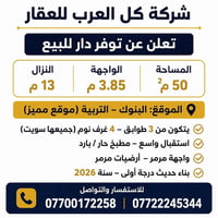 دار للبيع-موقعه البنوك التربيه موقع مميز المساحه( ٥٠ متر)  (الواجهه٣,٨...