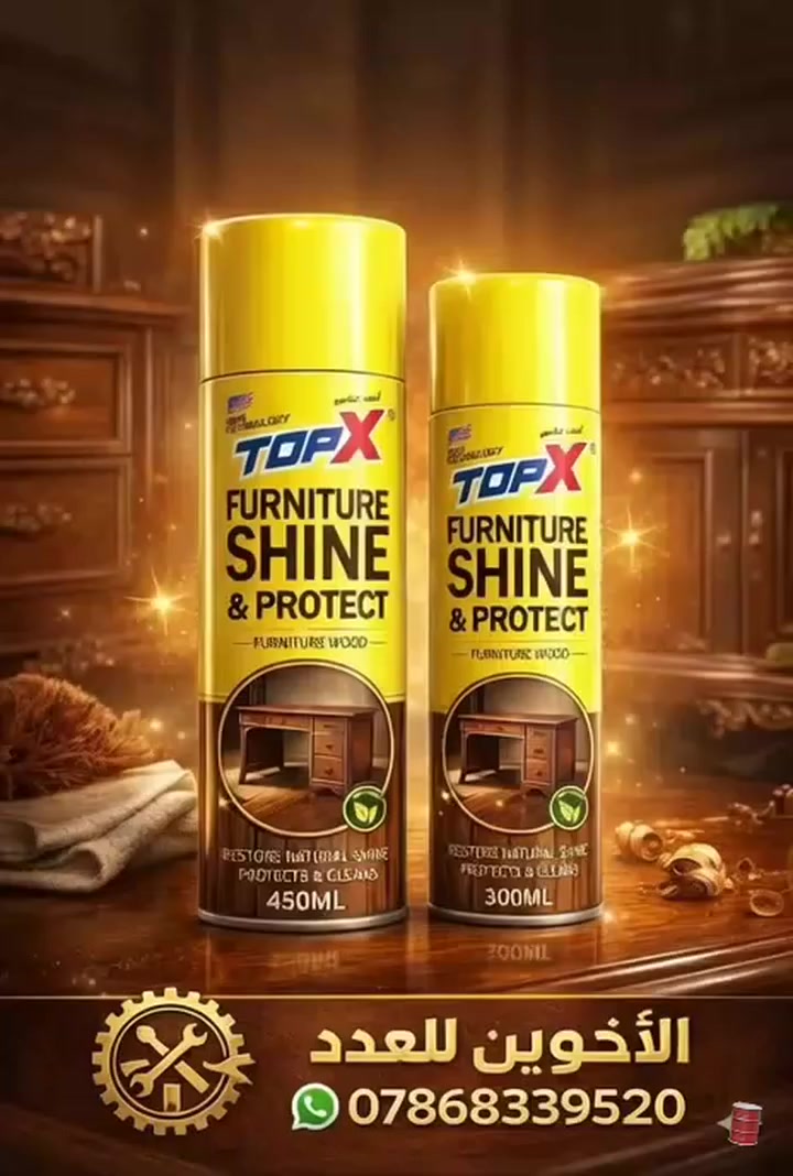 ✨ لمعان يحافظ على جمال أثاثك!
متوفر الآن ملمّع الأثاث من توب اكس الأصلي لدى الأخوين للعدد 🪑✨
جودة عالية – حماية ولمعان يدوم 💪
📞 ***********
واتساب متوفر ✔️
 #توب_اكس 
 #TOPX
