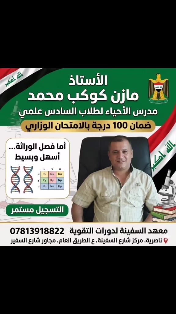 الكيمياء .... من التعقيد إلى الإبداع
هل تبحث عن التميز والدرجة الكاملة؟
انضم الآن إلى مسيرة النجاح بخبرة تمتد لسنوات طويلة لأضع بين يديك عصارة التجربة لتبسيط المادة وضمان الفهم قبل الحفظ.
معهد السفينه لدورات التقويه
***********
شارع السفينه ع الطريق العام مجاور شارع السفير
