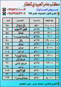عروض جاهزة للبيع من مكتب (عامر العبيدي ) العروض جاهزة بمكتبي للاستفسار...