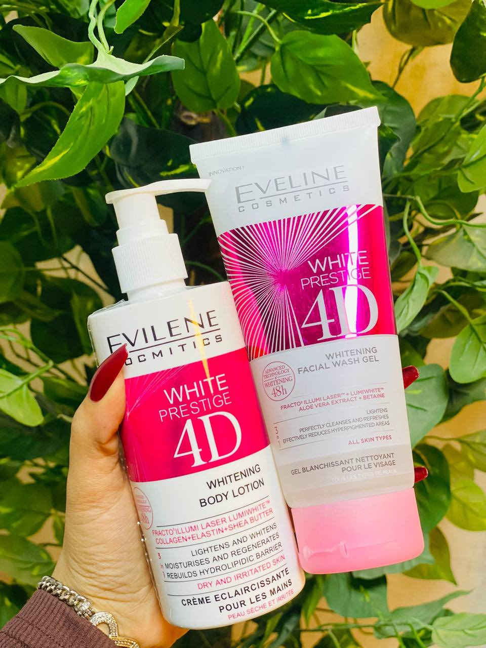 مجموعة ايفيلين البولندية 🇵🇱 Eveline Cosmetics White Prestige 4D للعناية بالبشرة.
تحتوي المجموعة على لوشن تبييض للجسم وغسول جل لتبييض الوجه. 
تستخدم تقنية Fracto Illumi Laser™ و Lumiwhite™.
صُممت لتفتيح البشرة وتقليل التصبغات. 
مناسبة للبشرة الجافة والمتهيجة (اللوشن) وجميع أنواع البشرة (الغسول). 
تبييض خلال 48 ساعة.


**إذا كنت صاحب هذا الإعلان وتريد حذفه لأي سبب، رجاءا أرسل رسالة إلى الدعم الفني**