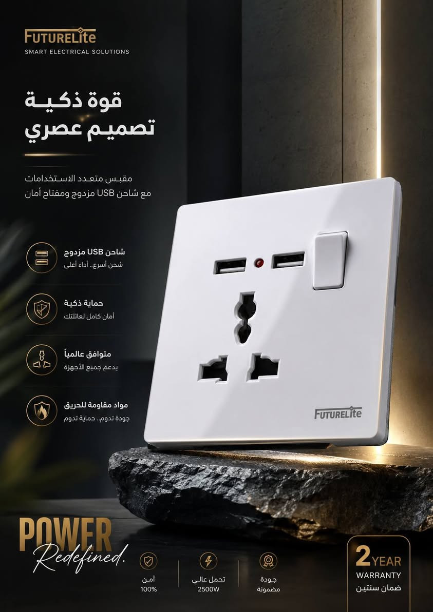 ✨ أناقة... جودة... وأمان في كل تفصيلة. ✨
اكتشفوا تشكيلة FutureLite من المفاتيح والمقابس الكهربائية بتصميم عصري وجودة عالية تناسب جميع المنازل والمشاريع.

✅ خامات متينة وعمر افتراضي طويل
✅ تصميم أنيق ينسجم مع جميع الديكورات
✅ أمان وموثوقية في الاستخدام
✅ تشكيلة متنوعة لتلبية جميع احتياجاتكم
📍 متوفر الآن بأسعار منافسة.

📩 راسلونا عبر الصفحة للاستفسار عن الأسعار والطلبات.***********

#FutureLite #مفاتيح_كهربائية #مقابس_كهربائية #ديكور #كهربائيات #العراق
