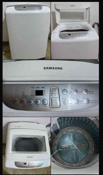 غسالة سامسونج فتحة علوية استعمال نظيف وشغالة 100٪ بدون أي مشاكل.
تغسل كلشي ومناسبة للعائلة، بيها 5 مستويات ماء وتقدرين تختارين الحرارة حسب الحاجة:

‏• Hot غسيل ساخن
‏• Cold غسيل بارد
‏• Air Turbo تنشيف هواء إضافي

بيها كل برامج الغسيل الضرورية:
‏• Fuzzy غسيل ذكي
‏• Quick سريع
‏• Delicate ملابس رقيقة
‏• Blanket بطانية
‏• Jeans جينز
‏• Eco Tub Clean تنظيف الحوض

وعليها أزرار كاملة:
‏• Wash غسيل
‏• Rinse شطف
‏• Spin دوران
‏• Water Level مستوى الماء
‏• Temp/Option اختيار درجة الحرارة
• زر Power تشغيل
• زر Start/Pause تشغيل/توقف

غسالة قوية، عملية
للراغبين السعر250الف وبية مجال *********** النجف الشرف
