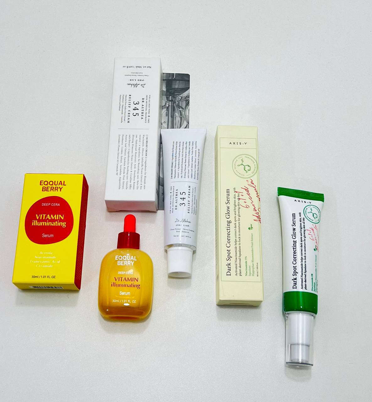 ✨💛 روتين التفتيح + الإصلاح لبشرة موحّدة ومشرقة 💛✨
🌼 AXIS-Y Dark Spot Correcting Glow Serum
سيروم علاجي ذكي يستهدف البقع الداكنة ويوحد لون البشرة بلطف ✨
✔️ يحتوي على Niacinamide 5% لتفتيح وتنعيم البشرة
✔️ تركيبة متطورة (6 مكونات أساسية + مكون رئيسي + تقنية فعالة)
✔️ يمنح إشراقة طبيعية وصحية
✔️ مناسب لكل أنواع البشرة حتى الحساسة 💛
💗 Dr. Althea 345 Relief Cream – كريم الإصلاح المكثف (50ml)
كريم كوري علاجي يعيد التوازن لبشرتچ من أول استخدام 🤍
✔️ ترطيب عميق بفضل مستخلص الصبار
✔️ تهدئة التهيج والاحمرار بسنتيلا أسياتيكا
✔️ توحيد لون البشرة وتقليل التصبغات
✔️ تعزيز المرونة والنضارة مع بانثينول + نياسيناميد
📌 يُستخدم صباحاً ومساءً
🇰🇷 صنع في كوريا | أصلي 100%
💛🍒 سيروم أيكول بيري – إشراقة طبيعية بفيتامين C
سر النضارة والتفتيح في خطوة وحدة ✨
✔️ يحتوي على 40% ماء الكرز الطبيعي
✔️ غني بفيتامين C من الأسيرولا (أقوى من الليمون بـ 8 مرات!)
✔️ يقلل التصبغات ويوحد لون البشرة
✔️ يرطب بعمق ويقوي حاجز البشرة
✔️ يهدئ ويمنع الجفاف
🚫 خالي من الكحول، العطور، والزيوت العطرية
✨ روتين متكامل لبشرة صحية، موحدة، ومليانة إشراقة 💗


**إذا كنت صاحب هذا الإعلان وتريد حذفه لأي سبب، رجاءا أرسل رسالة إلى الدعم الفني**