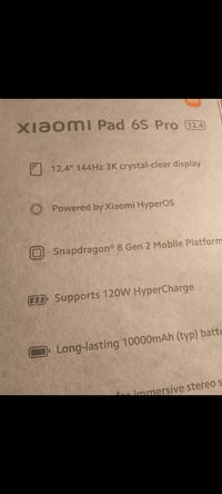 ايباد شاومي 6s pro 🧠 الرام: 12GB . 📱 شاشة: 12.4 إنچ – 3K – 144Hz ⚡ معا...
