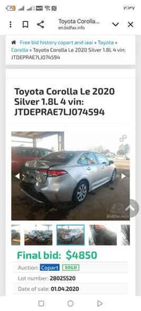 كورلا ٢٠٢٠ Le  سيارة جاهزة رقم بغداد صور الضرر بالمنشور مع السونار ماش...