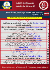 مدارس الأوائل • كركوك • ١٨/٥-١٥/٧/٢٠٢٦