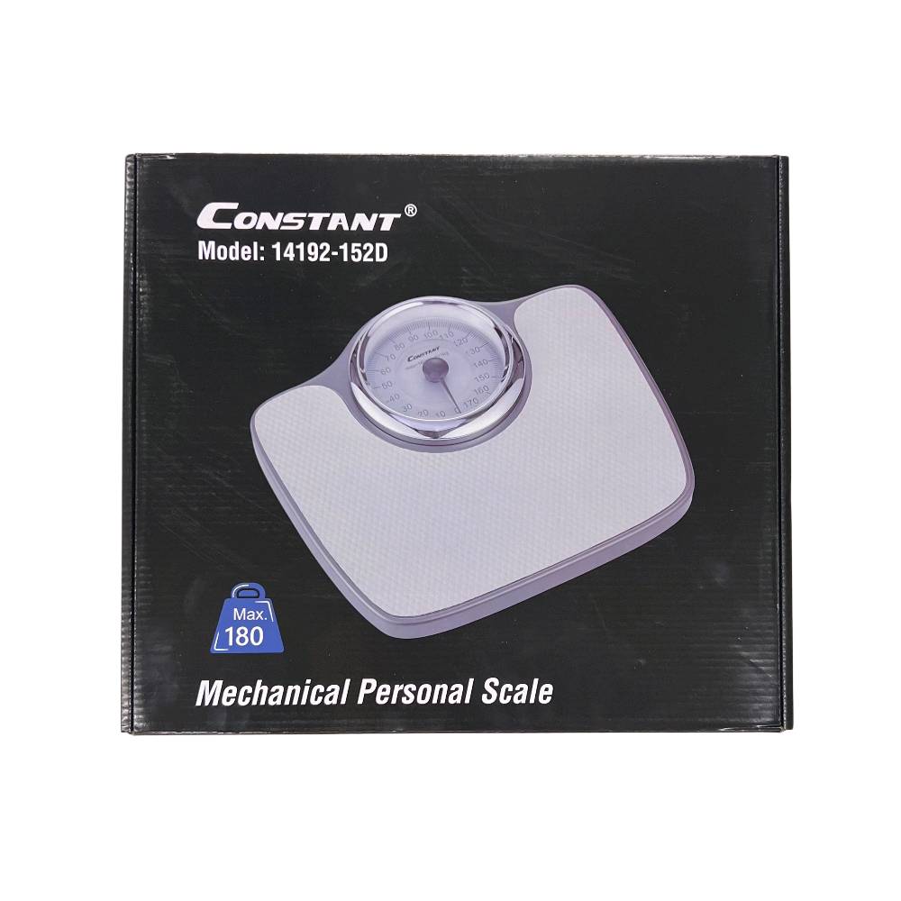 ميزان وزن شخصي ميكانيكي CONSTANT – حمولة 180 كغم سعر  #34الف_توصيل_5_كل_العراق
• ميزان وزن شخصي ميكانيكي بتصميم عملي، مخصص للاستخدام المنزلي اليومي وقياس الوزن بسهولة ووضوح.
 • ميزان ميكانيكي بدون شاشة رقمية، يعتمد على مؤشر عقارب واضح
• تصميم سطح واسع ومستوٍ لسهولة الوقوف
• مؤشر وزن دائري كبير وسهل القراءة
• إمكانية ضبط المؤشر على الصفر قبل الاستخدام
• لا يحتاج إلى بطاريات أو مصدر طاقة
 • الموديل: 14192-152D
 • النوع: ميزان وزن شخصي ميكانيكي
 • أقصى حمولة: 180 كغم
• التدرج (Graduation):
 • 1000 غرام
 • 100 غرام / 2 باوند
 • وحدة القياس: كغم / باوند
 • الطاقة: لا يحتاج بطاريات
مطلوب
متوفر