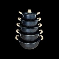 طقم ٥ قطع • ماربل مضاد للالتصاق • أغطية زجاجية