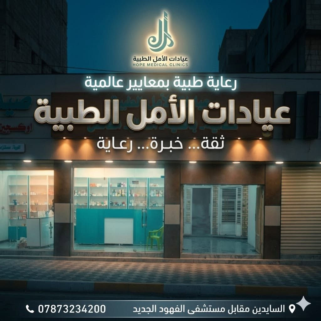 *بمناسبة شهر محرم الحرام*
🔹 تعلن عيادات الامل الطبية عن تواجد الدكتورة شيرين جمال 
أختصاصية نسائية وتوليد ومعالجة العقم 
▪️علما أن  الكشفية والسونار مجاناً ليوم السابع من محرم وهو يوم الإمام العباس (عليه السلام ) 
▪️ ستكون العمليه في مستشفى العين واجور العمليه فقط في 550,000 خمسمائة وخمسون ألف دينار أجور العملية والرقود لكل من يسمي الاسماء التالية:- 
حسين 
عباس  
ابو الفضل  
رقية 
زينب  
عبدالله الرضيع 

*عنواننا*
الفهود شارع السايدين  قرب مستشفى الفهود العام

*للحجز والاستفسار*
 ***********
