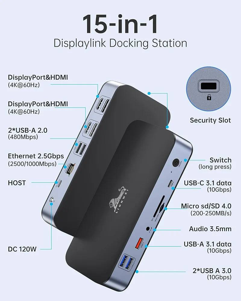 العلامة التجارية: LIONWEI
قاعدة شحن عالمية 15 في 1 بمنفذ USB C مع منفذ عرض مزدوج 4K ومنفذ HDMI لجهاز ماك بوك M1/M2، مزود طاقة 120 واط، ايثرنت 2.5G، USB 3.1/3.0/2.0، SD/Micro SD، من ديسبلاي لينك، من ليونوي


**إذا كنت صاحب هذا الإعلان وتريد حذفه لأي سبب، رجاءا أرسل رسالة إلى الدعم الفني**