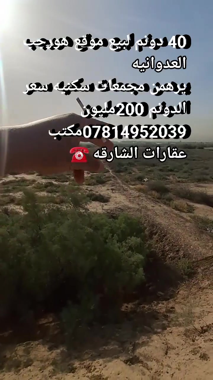 40 دونم لبيع موقع الدوره هورجب العدوانيه 
*********** ☎️
