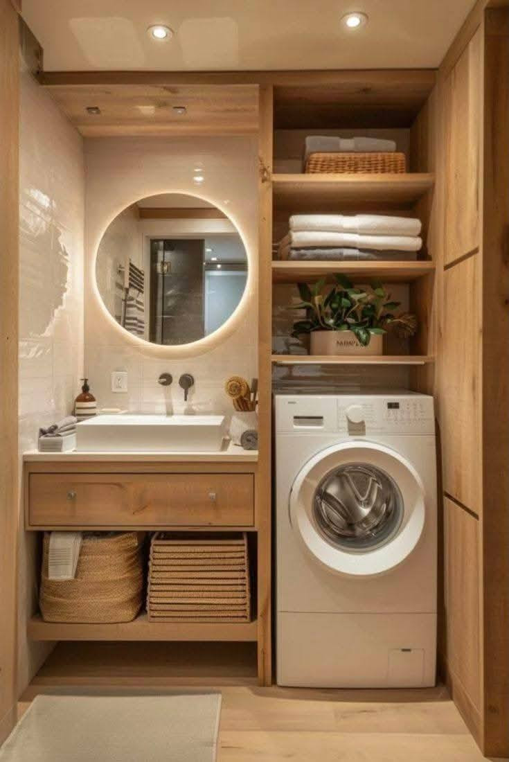 فكرة ذكية للمساحات الصغيرة 👌
دمج الغسالة ويه المغسلة حل عملي ومرتب، ويساعد تستغل المساحة بشكل أفضل خصوصاً بالحمامات أو البيوت ذات المساحة المحدودة.
بهذا الشكل تكسب مكان إضافي ويطلع التصميم أنيق ومرتب بنفس الوقت.
نصيحة مهمة:
انتبه يكون ارتفاع الكونتر مناسب لحجم الغسالة، وخلي فراغ بسيط للتهوية والصيانة حتى تعيش الغسالة عمر أطول وما تواجه مشاكل بالرطوبة أو الحرارة.
شنو رأيكم بهيج فكرة؟ تحبونها لو تفضّلون الغسالة بمكان منفصل؟

اصمم الخرائط بكل ضمير وكأنه بيتي .. مع امكانية التعديل المفتوح لغاية القناعه 
لطلب التصاميم ارسال رسالة على الواتساب ***********

تابعوني 
https://www.facebook.com/share/1CMvGKeZcr/
