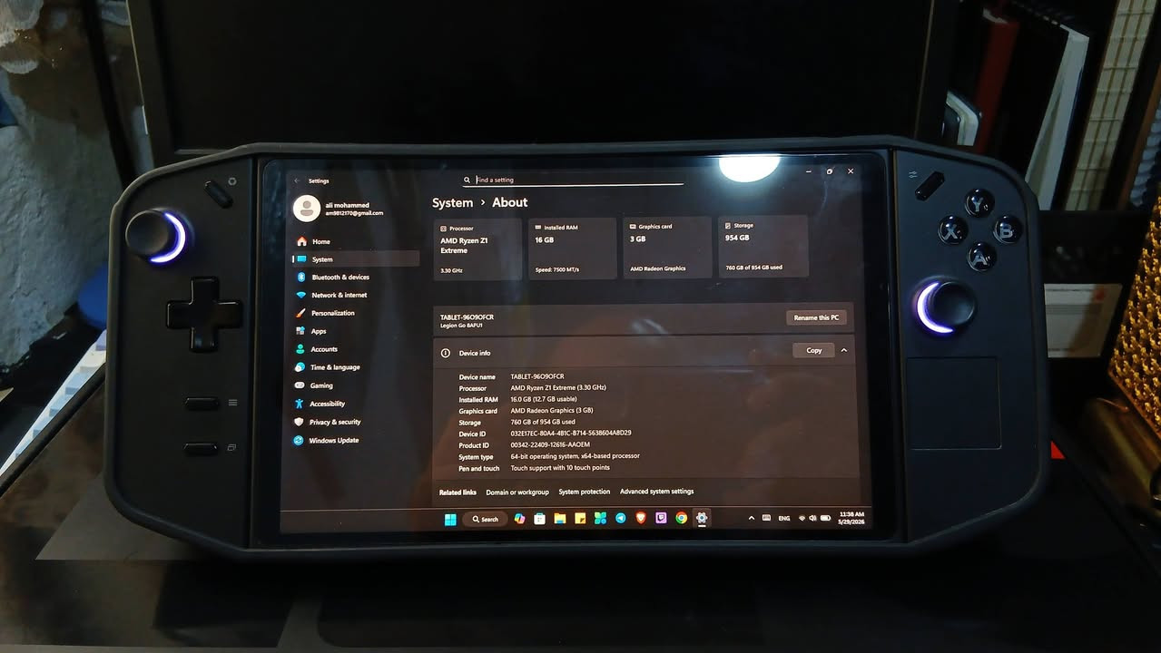 للبيع Lenovo Legion Go
- معالج AMD Ryzen Z1 Extreme
- ذاكرة RAM 16GB
- سعة تخزين 1TB SSD
- شاشة 8.8 إنش QHD+ 144Hz
- نظام Windows 11
- الجهاز نظيف جدًا جدًا وحالته ممتازة، استخدام خفيف وخالي من المشاكل.
جهاز مكفول امنة الله اخو جديد لاشخطه و لا عيب و ولاصيانه و استخدام قليل جداا جداا 
- كامل الملحقات. 
اضفه لزكه شاشه و كفر درع جهاز 

السعر: 900,000 دينار عراقي
بي مجال شي بسيط للشراي 
للمهتمين التواصل على الخاص.


**إذا كنت صاحب هذا الإعلان وتريد حذفه لأي سبب، رجاءا أرسل رسالة إلى الدعم الفني**