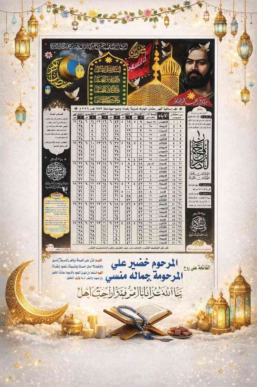 على بركة الله توفرت لدينا امساكيات شهر رمضان المبارك
2️⃣0️⃣2️⃣6️⃣_1️⃣4️⃣4️⃣7️⃣
مع طباعة اسم المرحوم او بدون طباعة

للطلب والاستفسار:***********

التوصيل / 5000فقط

جملة_ ومفرد
@إشارة
