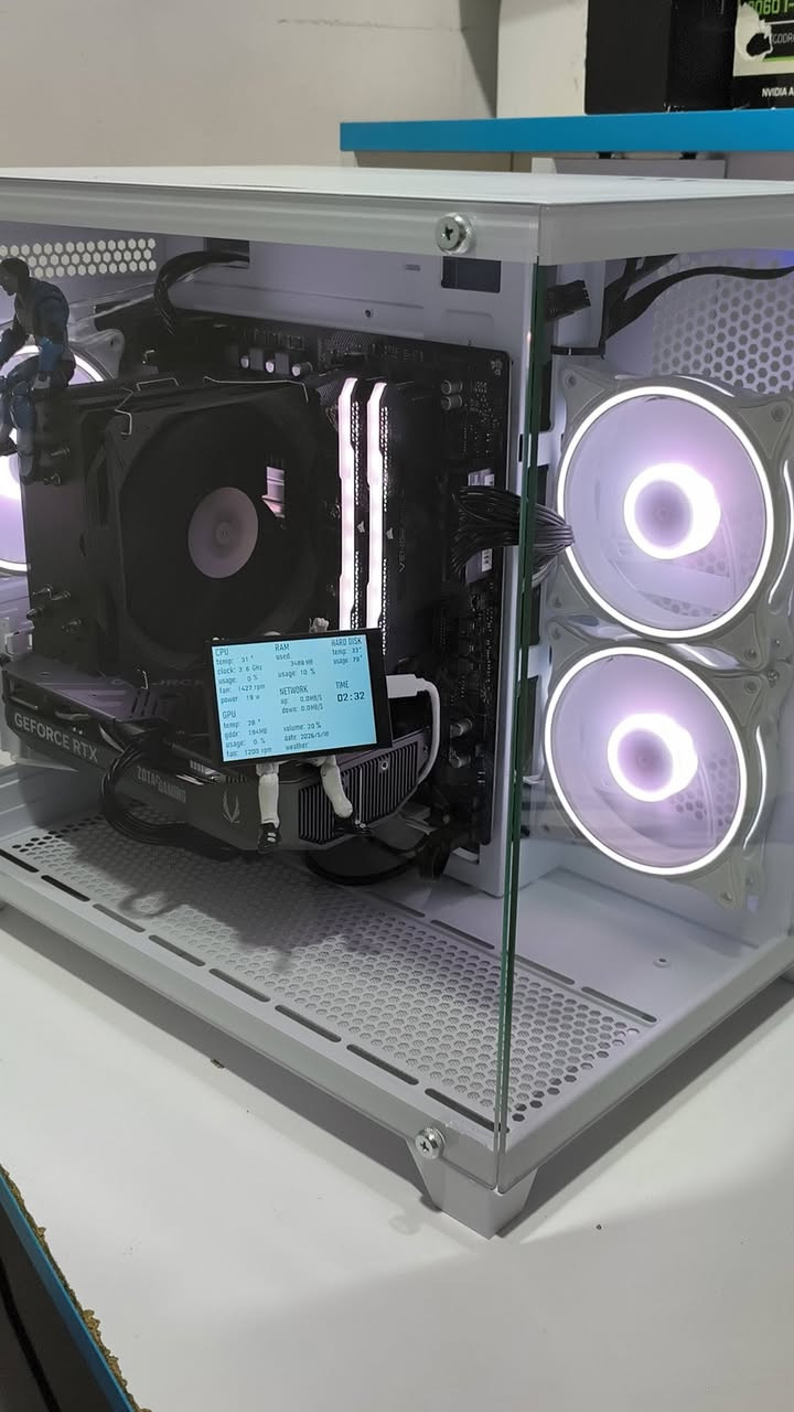 تجميعه جديد وكل قطع براندات قويه 
تجميعه للبيع كل قطع جديد 
المعالج: RYZEN 7 5700X
الرام: 32/ 3200/2X16 كورسير
المذربورد: B550M AORUS ELITE 
كارت شاشة: RTX 5060 8G OC
البورسبلاي: 750W من براند محترم
التخزين: m.2 512 
مبرد معالج : من براند كلش قوي وتكدر تشوف الحرار 29 
وعندك كارت شاشه ب وضع الخمول حرارة 23
واذا تحت ضغط 58 للعلم جديد ممفتوح ولا متعوب 
الكيس: ابيض مع ثلاث فانات تكدر تتحكم RGB
سعر : 1300
للعلم كل قطع الي ذكرتهن جديد ومن براندات قويه  مع كراتينهن
تجي ويها شاشه معلومات مجانا 
للتواصل وتساب 
***********
