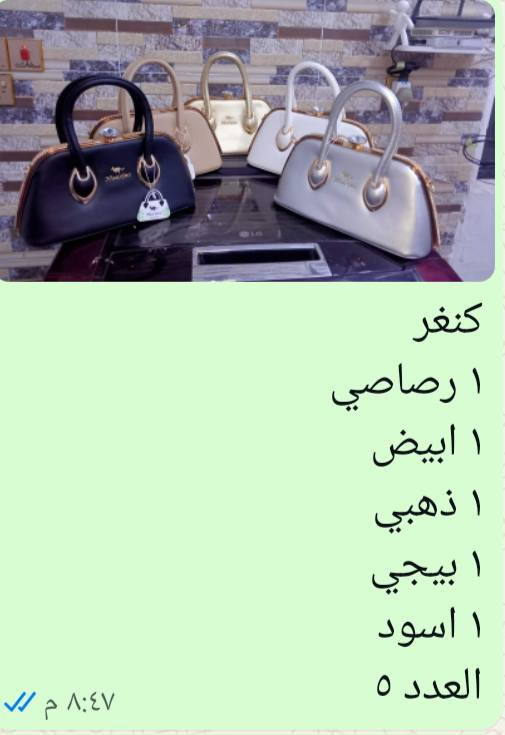 حقائب نسائية
تصفية محل ماركات أغلبهن 
الدورة المهدية الثانية 
يوجد توصيل من يود الشراء الاتصال 
***********
