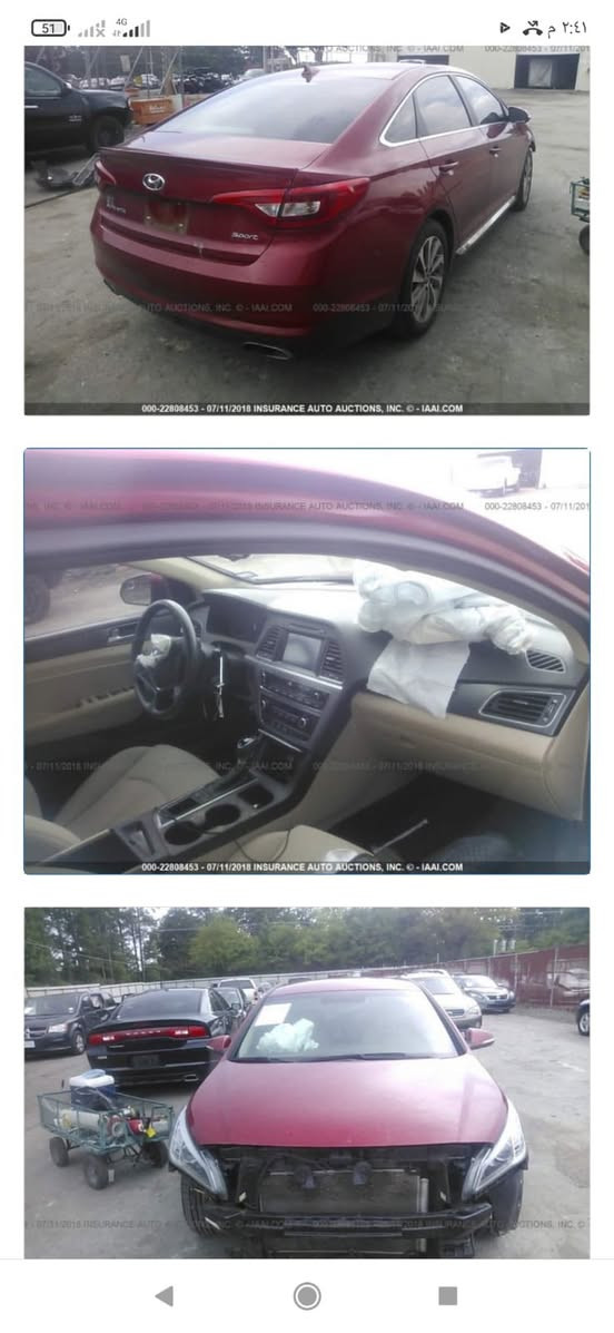 السلام عليكم هونداي سوناتا 2017 وارد أمريكي 🇺🇸
السياره ضرر بسيط جدآ المصد الأمامي فقط مع بارد بسيط 

ماشيه 60 وقابل للزياده 

سعر السياره 127$ بيهة مجال بسيط 

رقم الهاتف ***********

مكان بغداد
