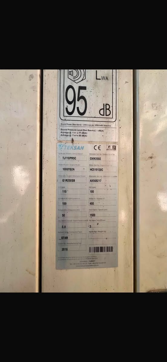 TEKSAN TJ110PR5
110 k

مولدة جداً نظيفه 
التواصل على الرقم : ***********
