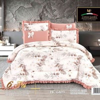 لحاف نفرين 6 قطع قماش قطن مشجر كشكش ساده مع مخاد ساده فيونكه قياس اللح...