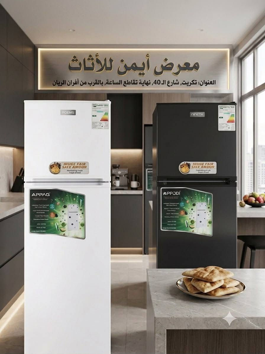 معرض أيمن للأثاث
❄️ ثلاجة نيوال (Newal) جديدة بالكارتون ✅ فريزر علوي ✅ ضاغط (كمبريسر) Tropical مخصص للأجواء الحارة ✅ رفوف زجاجية قوية (Tempered Glass Shelves) ✅ درج مخصص لحفظ الخضروات ✅ تبريد ممتاز واستهلاك اقتصادي للطاقة ✅ صناعة مخصصة للمناطق الحارة (Made for Hot Areas)

🎨 متوفرة بلونين: 🤍 أبيض 🖤 أسود

للاستفسار الاتصال على الارقام التالية 

***********

***********

او مراسلة الصفحة 

📍 العنوان: تكريت – نهاية شارع الأربعين – مجاور حديقة الياسمين. 🚚 توصيل متوفر.
