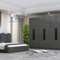 موديل بياز  5 قطع كريمي ورصاصي        سرير مخزن    قياس السرير (180في2...