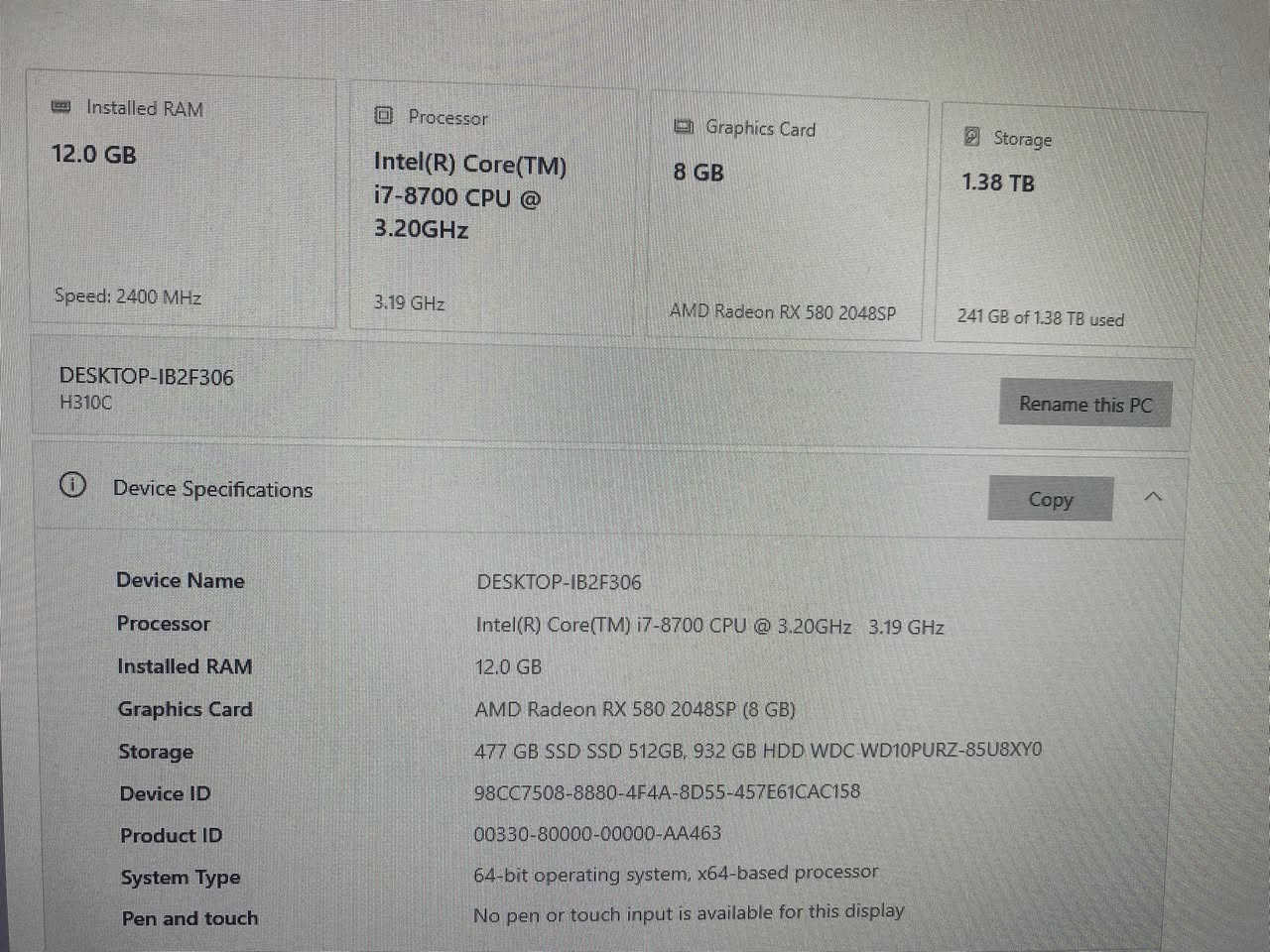 كيس كيمنك استعمال قليل السعر 375
المواصفات:
case mid
motherboard: American Megatrends 
H310C
CPU: inter core i7-8700 3.20GHz
RAM: 12 gb
GPU: AMD radeon RX 580
SSD: 500GB
HDD: 1TB
power supply: 600w
مع ماوس وكيبورد و العاب 
تحتاج تحديث للبايوس
تحب تفحص ماكو مشكلة كدام عينك
السعر 375
بيها مجال بسيط


**إذا كنت صاحب هذا الإعلان وتريد حذفه لأي سبب، رجاءا أرسل رسالة إلى الدعم الفني**
