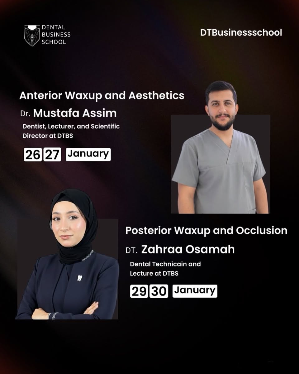 كُلشي بالمجال دا يتحول Digital
أجهزة، سوفتوير، وتقنيات متقدمة…

لكن بدون أساس صحيح
حتى أقوى الأجهزة
ما راح تنطي Outcomes قوية.

لهذا السبب صممنا
ARCHFORM Program

نبدأ من Form & Occlusion
ونحوّل التفكير من Manual Skills
إلى Digital Control – EXOCAD

Course 1 | Anterior Waxup & Aesthetics
📅 26–27 / 1 / 2026

Course 2 | Posterior Waxup & Occlusion
📅 29–30 / 1 / 2026

كل كورس مستقل بالكامل
ويمكن التسجيل به بشكل منفصل
أو حضور البرنامج كامل

📍Baghdad – Almansour

 المقاعد محدودة
للإستفسار والتسجيل عبر 
Telegram: @DTBusinessSchool 
WhatApp: ***********

https://www.instagram.com/dtbusinessschool?igsh=d2gyZGpuZHVjM3Zh&utm_source=qr
