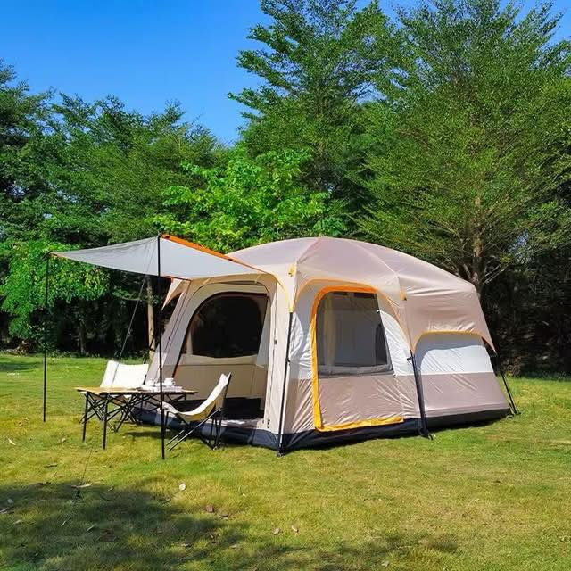 اكبر خيمه عائليه موجودة قماش مطري اصلي تكفي 10 نفرات قياس الطول ٤متر و50سانتيم والعرض ٣ متر 50سانتيم و ارتفاع ٢ متر  سعر ١٥٠ الف تحتوي على شبابيك ومضله وباب وناموسيه وكاع متصل مع الخيمه لتواصل عبر ***********
