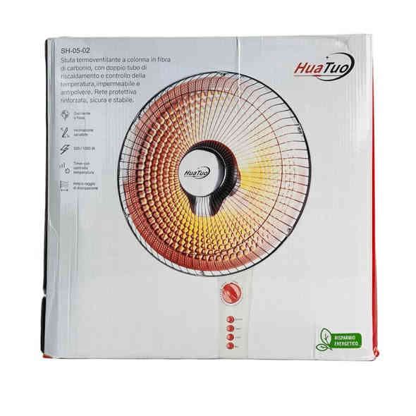 بالة مدفأة كهربائية شكل المروحة
الميزات:
يتم التسخين عن طريق ملف دائري يعمل وينتج حرارة عالية
سطح المروحة من الداخل معدني عاكس للضوء لزيادة الحرارة
شكل مروحة مزود بشبكة خارجية من المعدن
ذات رأس قابل للتعديل 
كفاءة حرارية عالية , مقاومة للماء والغبار 
هيكل خارجي من البلاستيك
مؤقت 60 دقيقة
طول السلك: 110 سم 
الطاقة: تحتوي على أنبوب تسخين مزدوج 500 - 1000 واط
أبعاد الغلاف: 38 * 39 * 39 سم
أبعاد الجهاز: 130 * 44 * 40 سم
سلك كهرباء بطول: 110 سم 
رقم الموديل: SH-05-02
المنشأ: الصين
الملاحظات:
لا تحتوي على زر أمان عند السقوط
*********** سميل, دهوك
