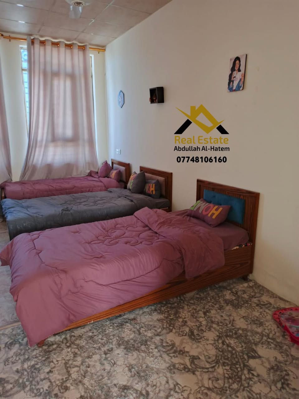 للبيع مشتمل في سامراء حي الجامعة 

المساحة 125متر / 6.25 * 20 

المشتمل طابقين يحتوي على 3 غرف نوم + باقي تفاصيل البناء 

الاستقبال والصالة سحوبات مغربي 

سنة البناء 2020 بناء جناي 

السعر 95 مليون وقابل للتفاوض 

للاتصال 

*********** 

عقارات عبدالله الحاتم
